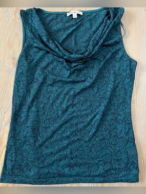 Susan Bristol sheer burnout cowl neck tank top size medium teal
